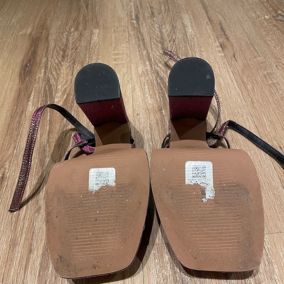 ASOS DESIGN triple strap platform heeled sandals in gold and pink shimmer size 5 - Picture 6 of 6